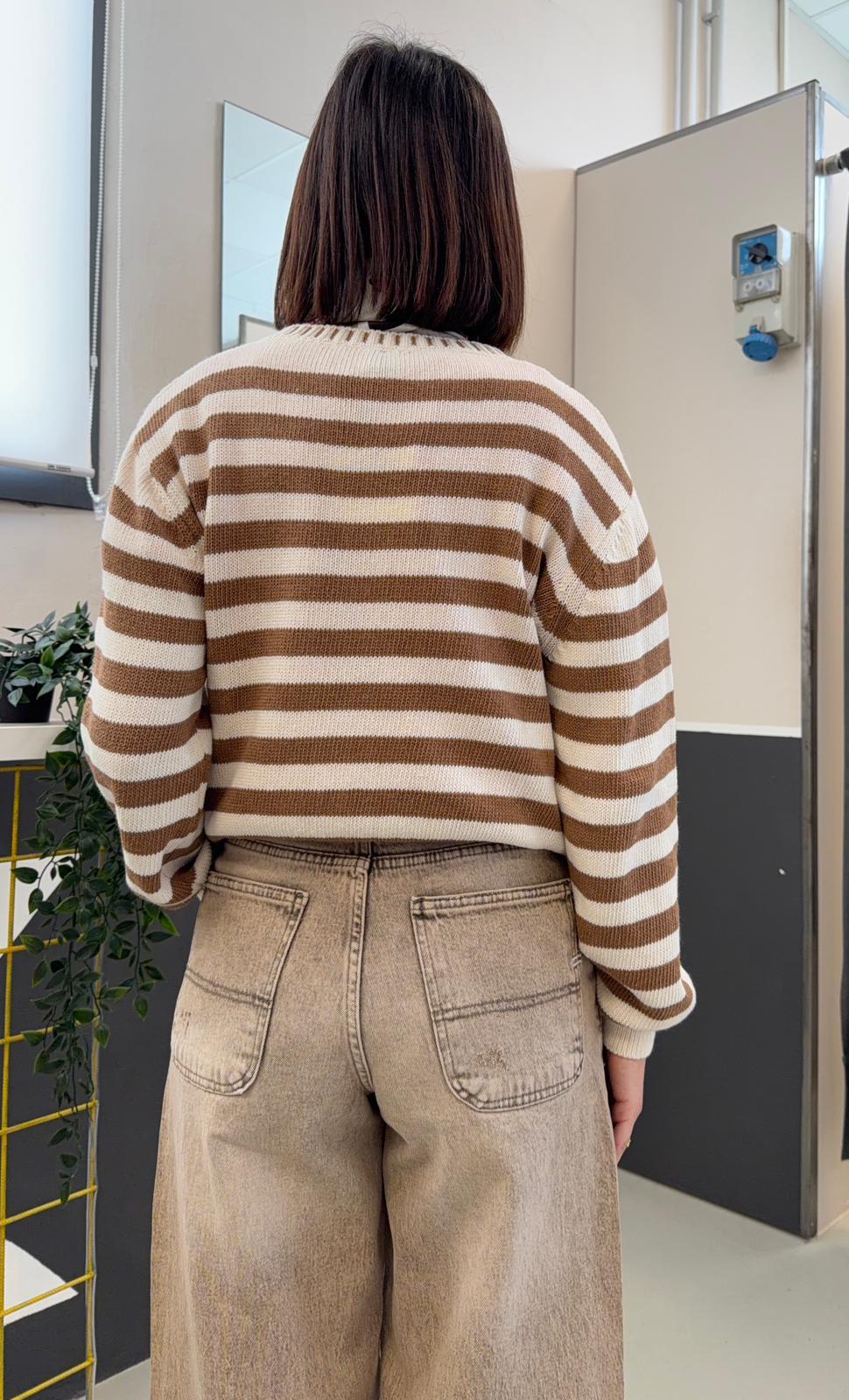 in maglia a righe 26MP20019MARRONE/PANNA MISS LOVE