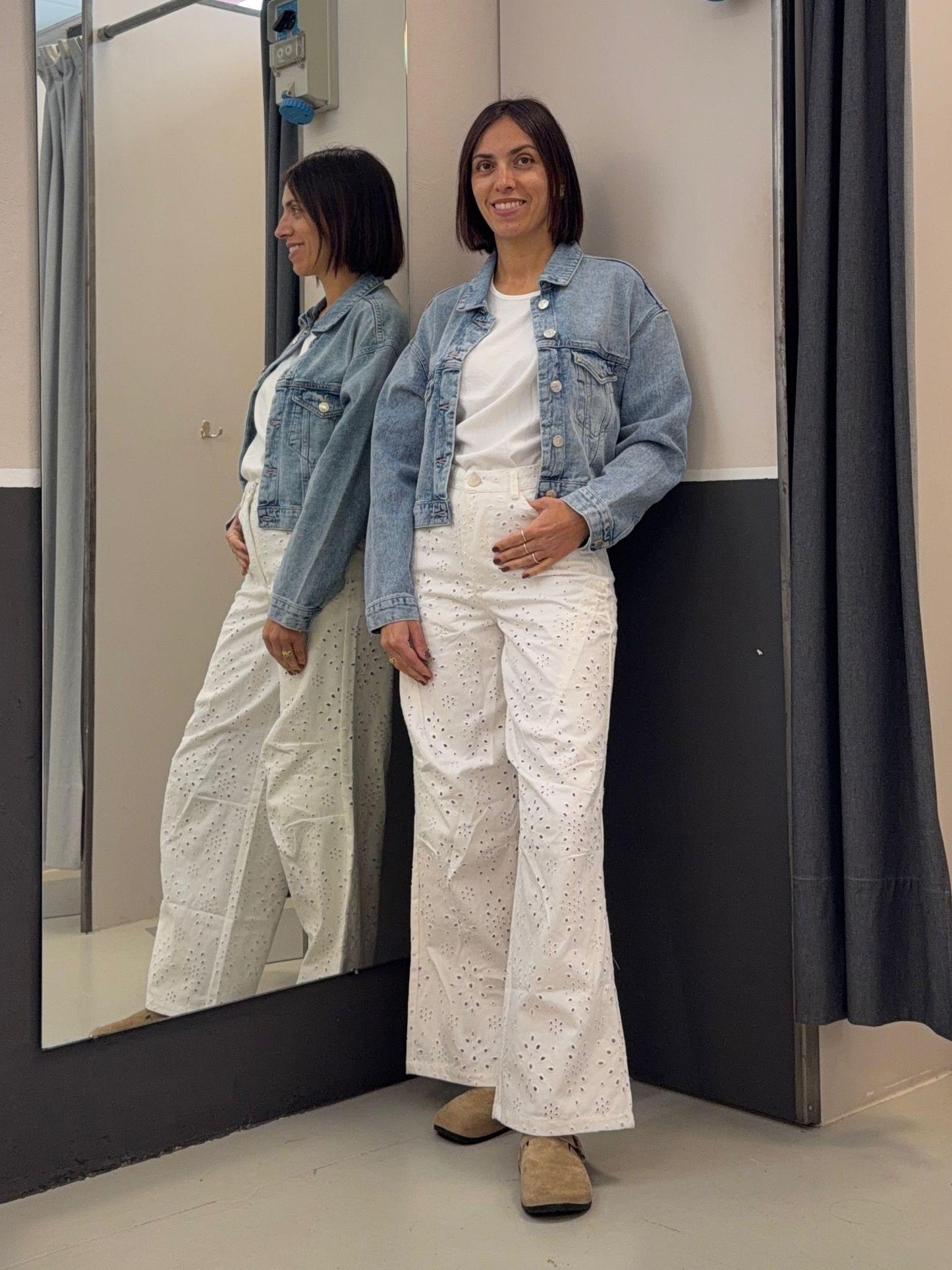 wide legs in pizzo sangallo KA7515BIANCO GLAMOROUS