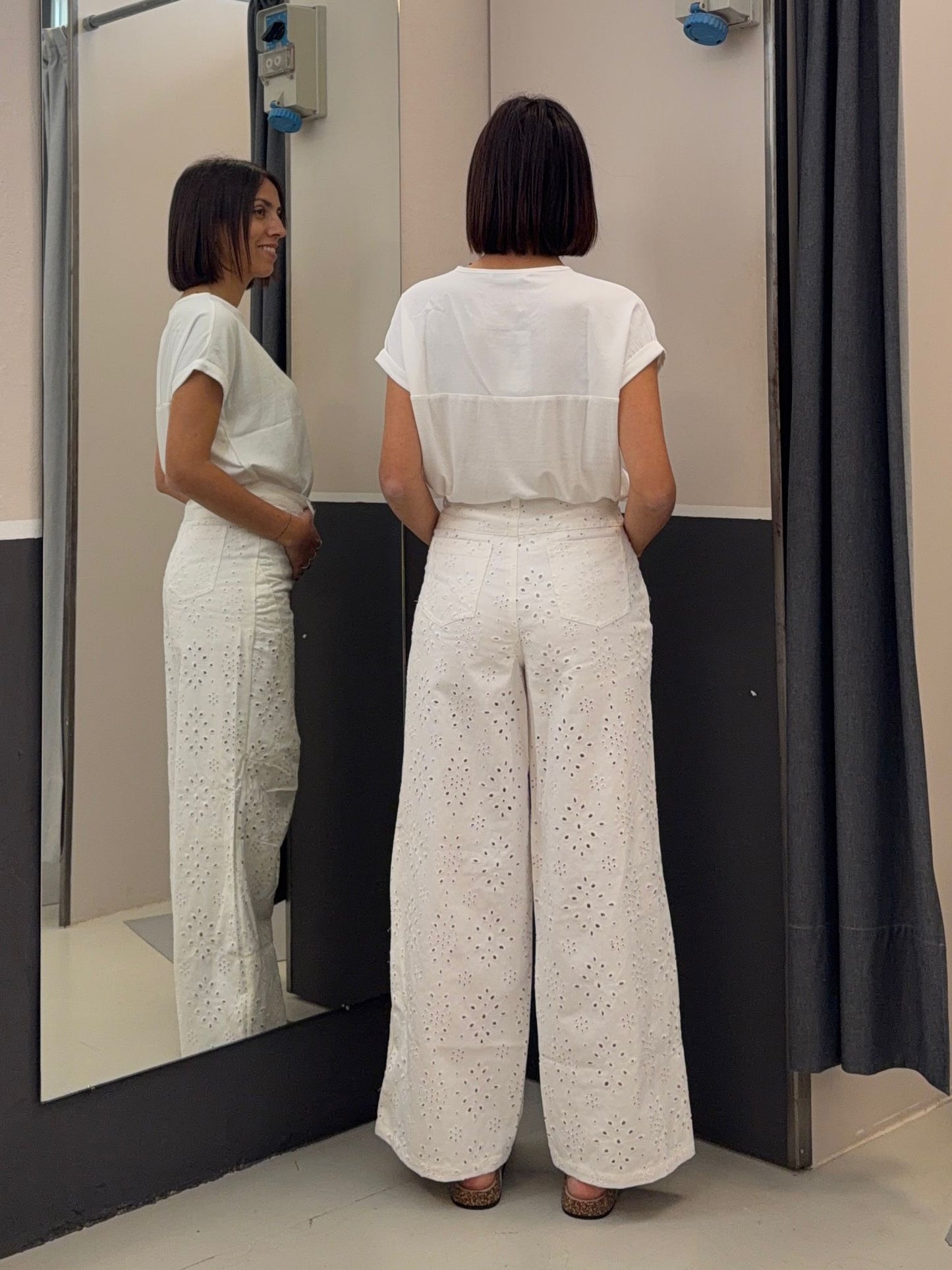 wide legs in pizzo sangallo KA7515BIANCO GLAMOROUS