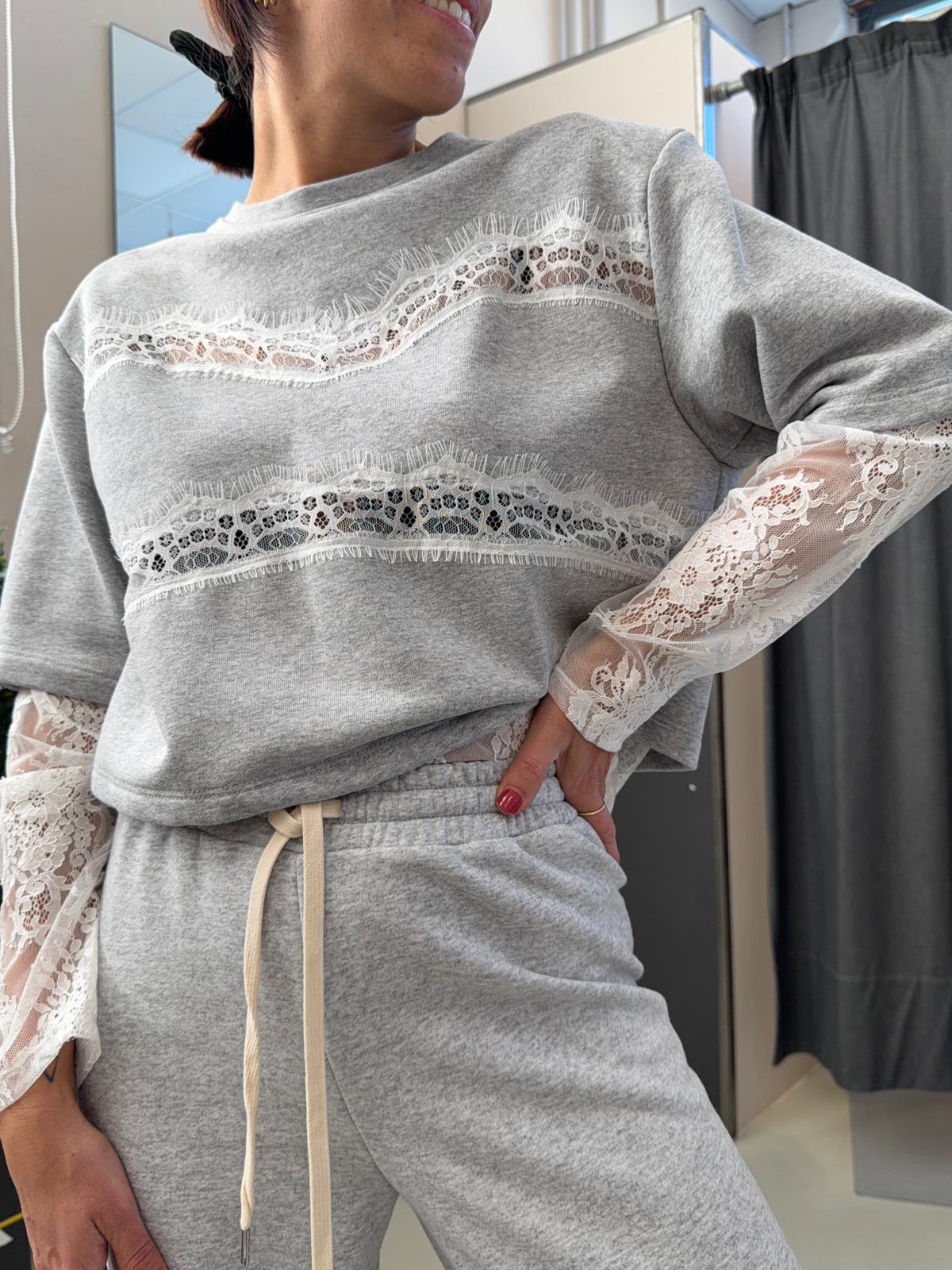 in felpa wide legs TAB0444GRIGIO MELANGE VICOLO