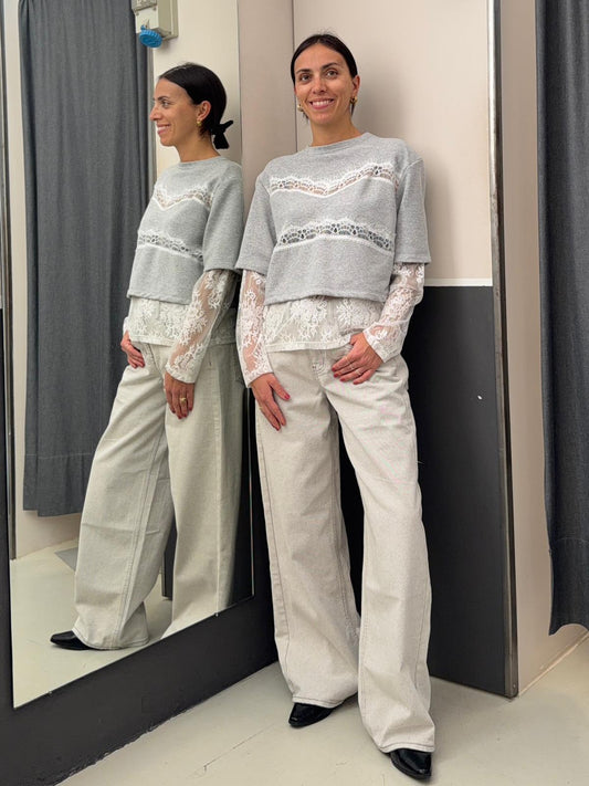 con inserti in pizzo TAB1285GRIGIO VICOLO