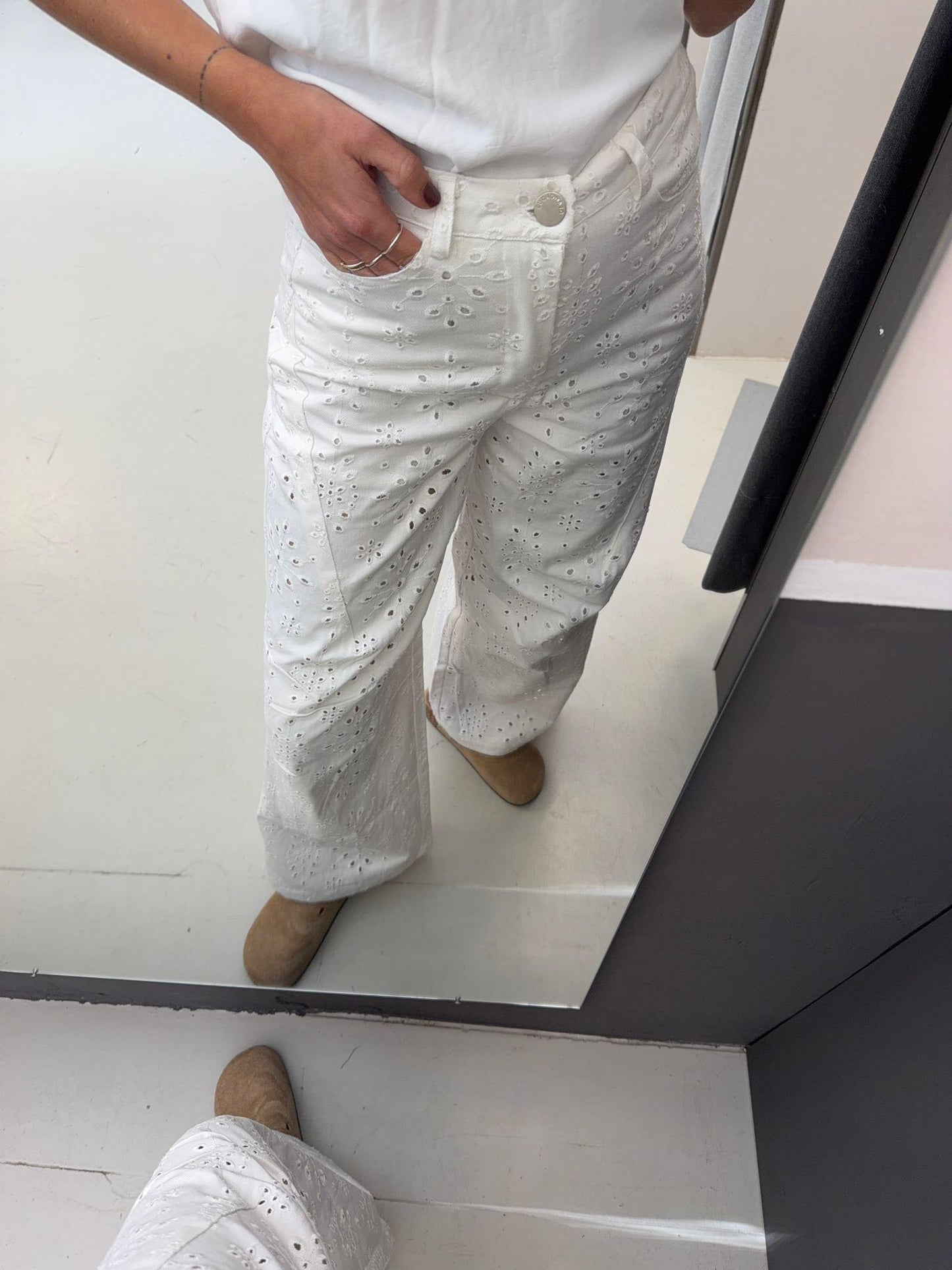 wide legs in pizzo sangallo KA7515BIANCO GLAMOROUS