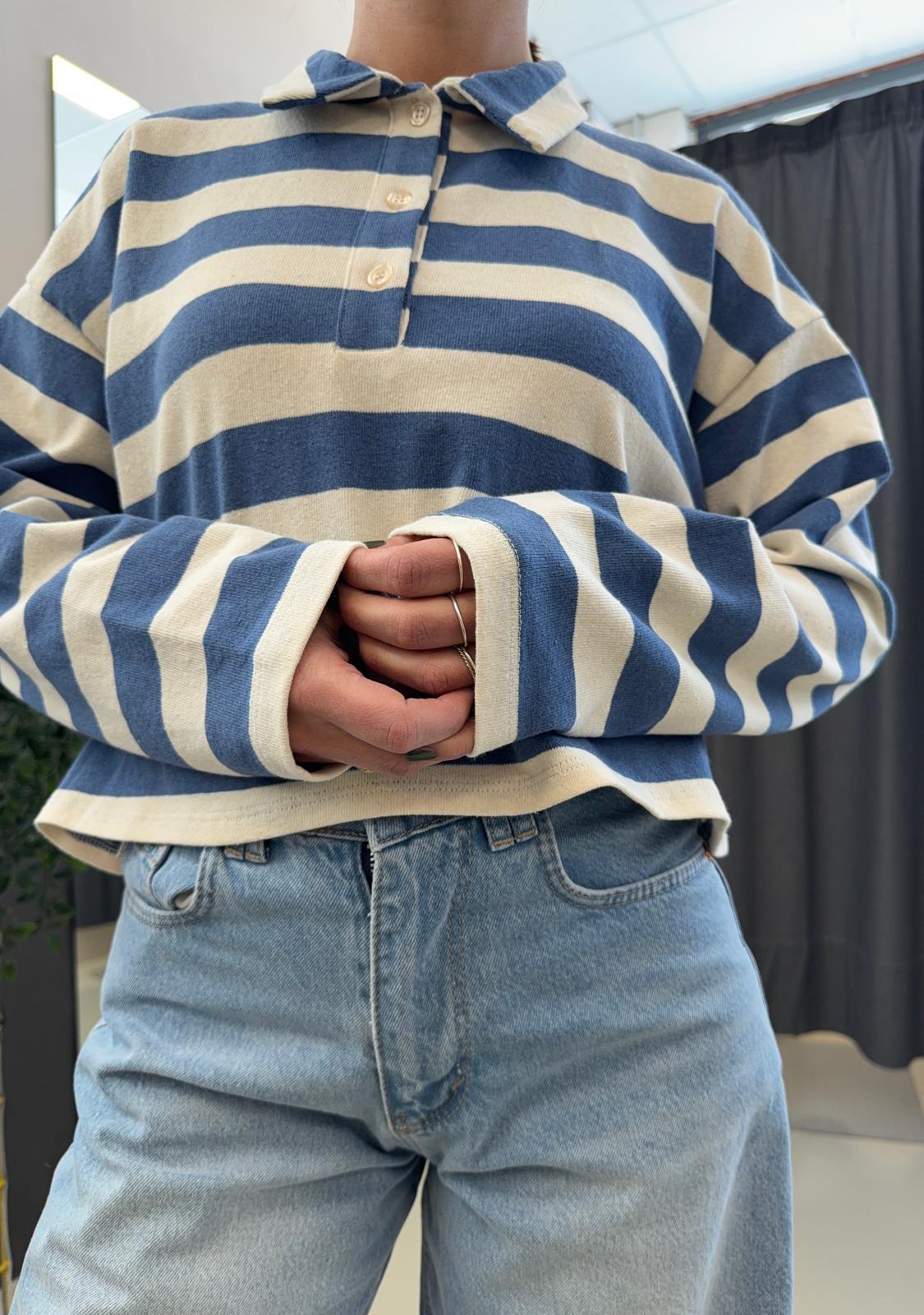 polo righe a maniche lunghe TAB1292AZZURRO/NATURALE VICOLO