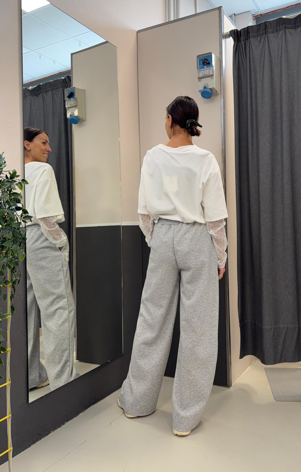 T-shirt over girocollo con inserto in tulle a pois 26MPM30225BIANCO MISS LOVE