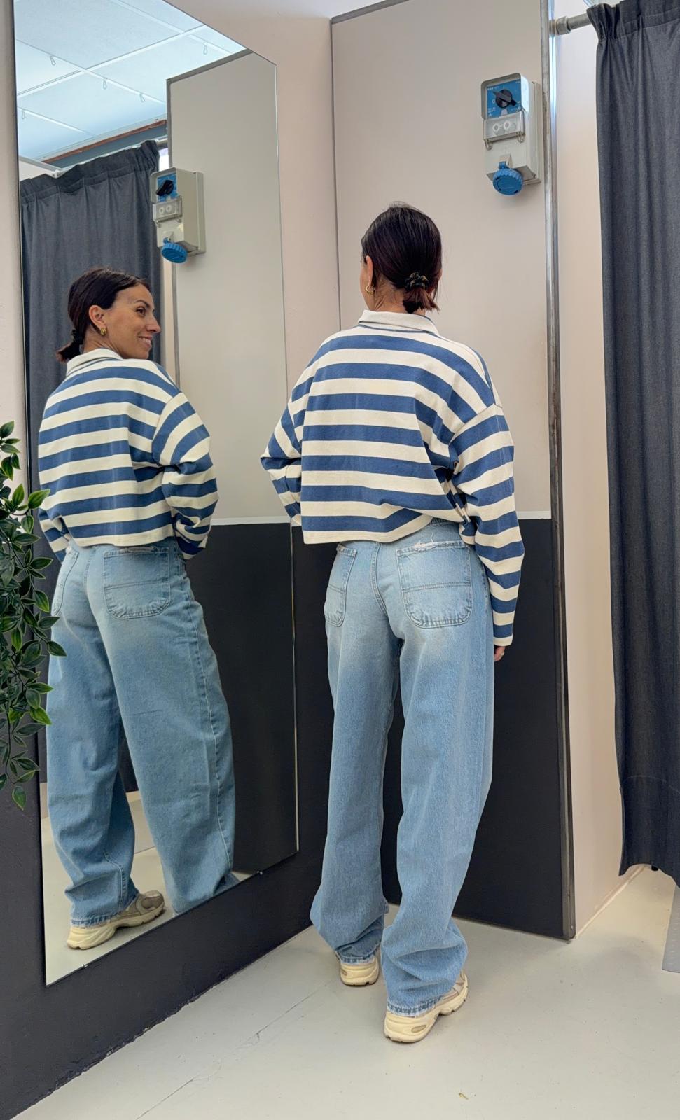 polo righe a maniche lunghe TAB1292AZZURRO/NATURALE VICOLO