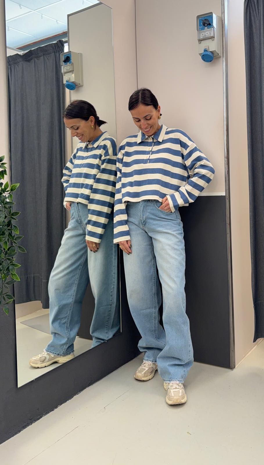 polo righe a maniche lunghe TAB1292AZZURRO/NATURALE VICOLO