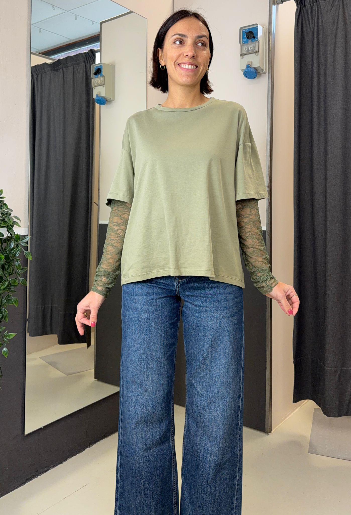 over con maniche in pizzo KXTS2461MILITARE KIKISIX