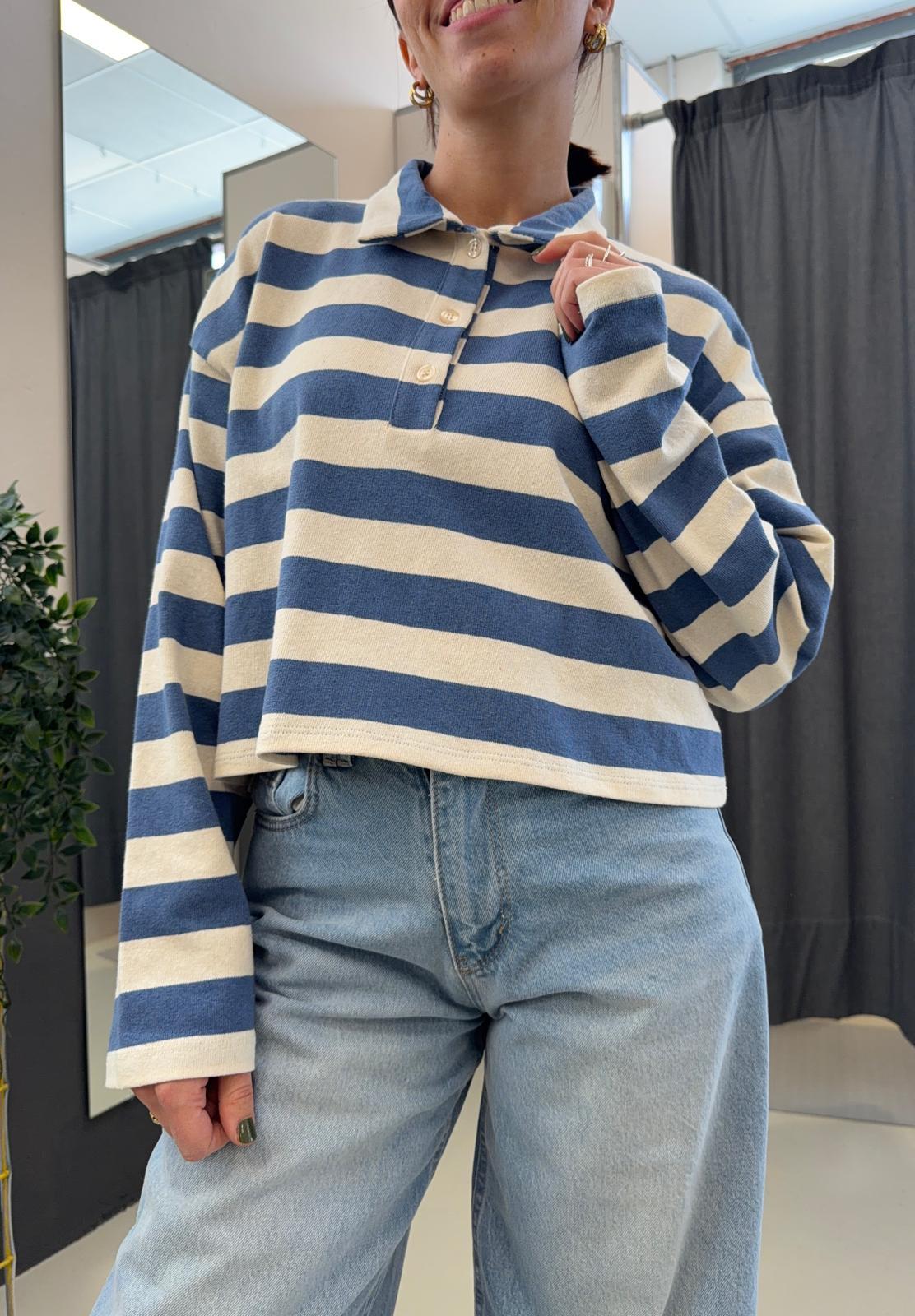polo righe a maniche lunghe TAB1292AZZURRO/NATURALE VICOLO