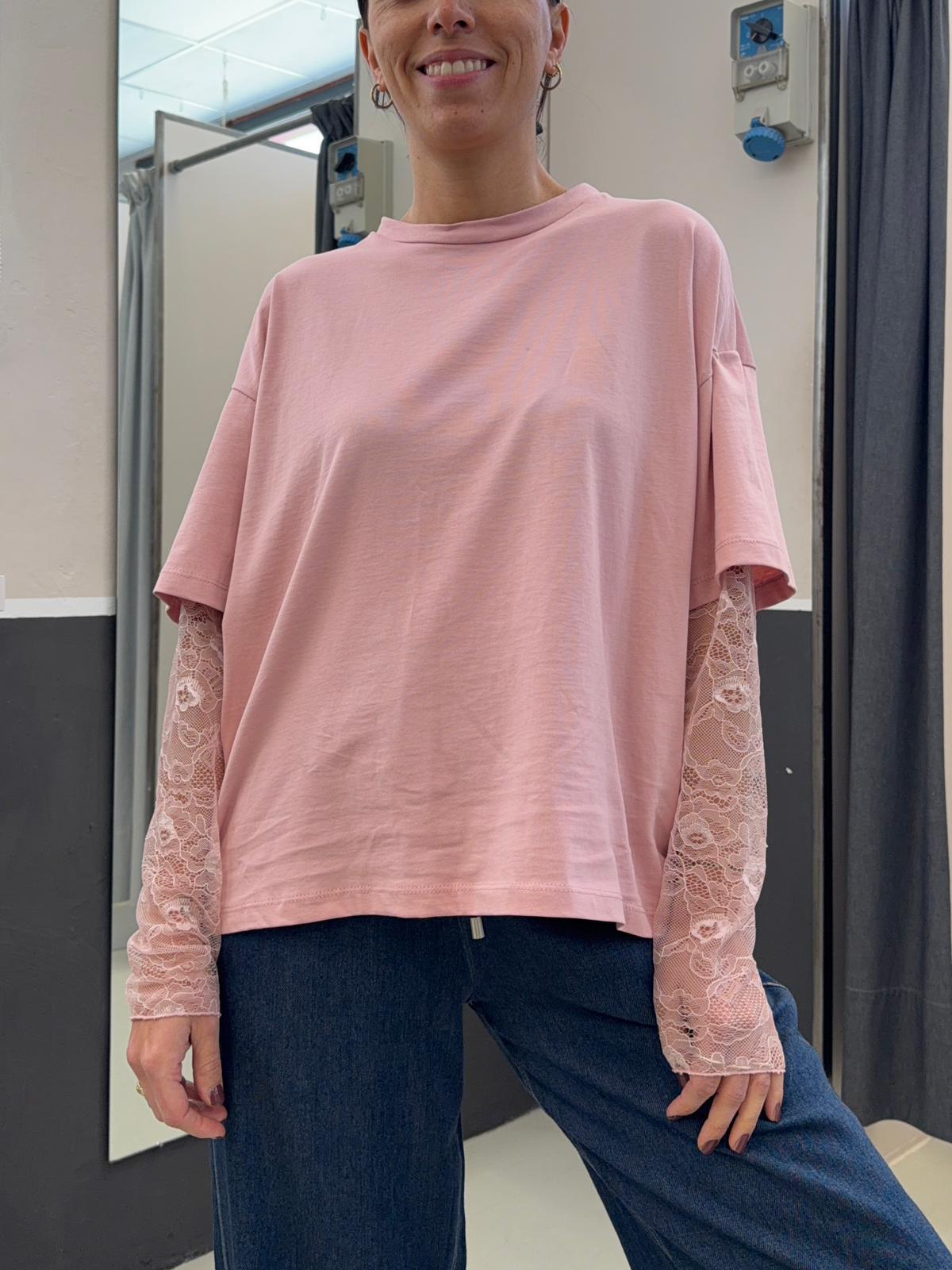 over con maniche in pizzo KXTS2461ROSA KIKISIX
