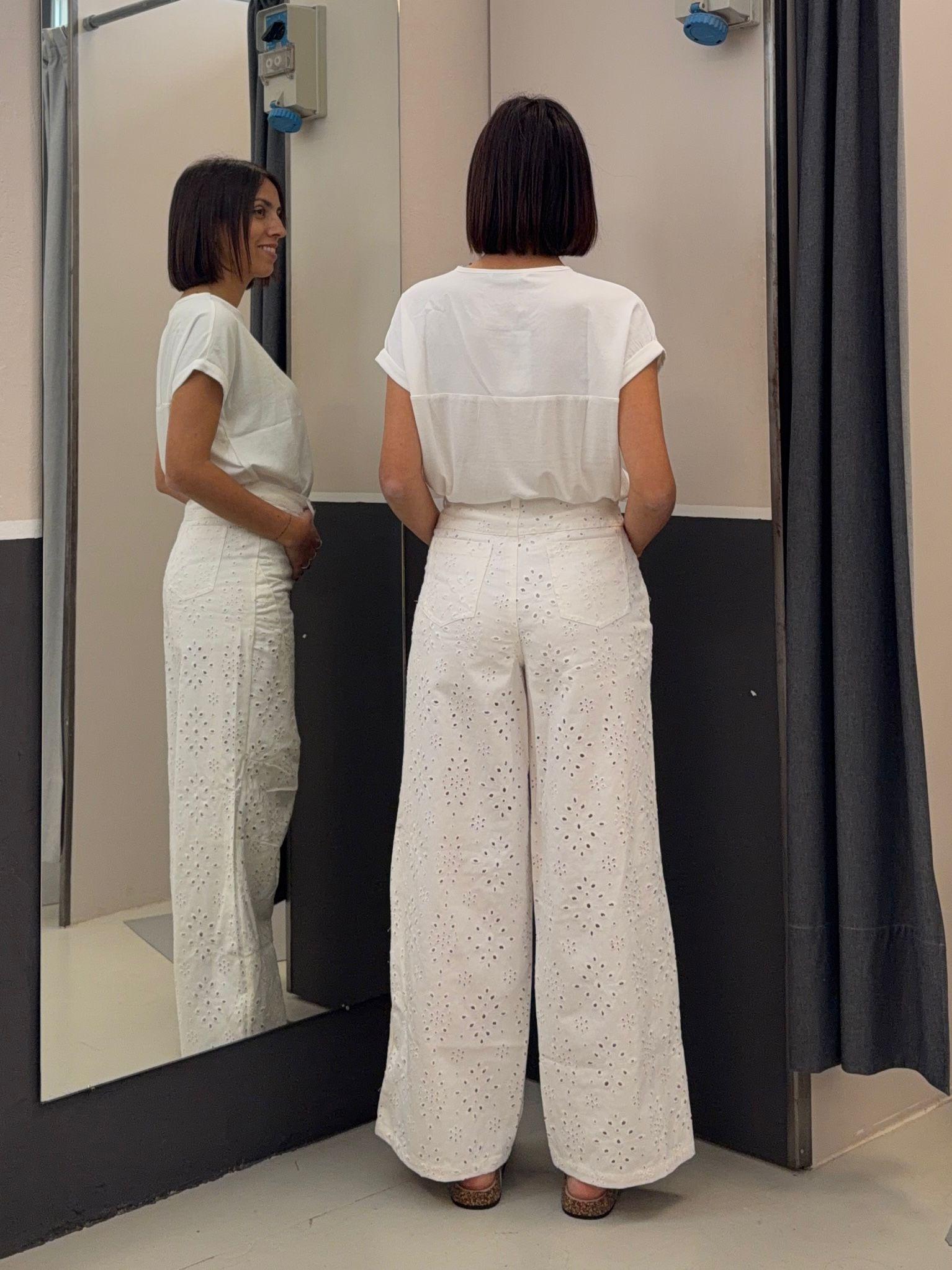 wide legs in pizzo sangallo KA7515BIANCO GLAMOROUS