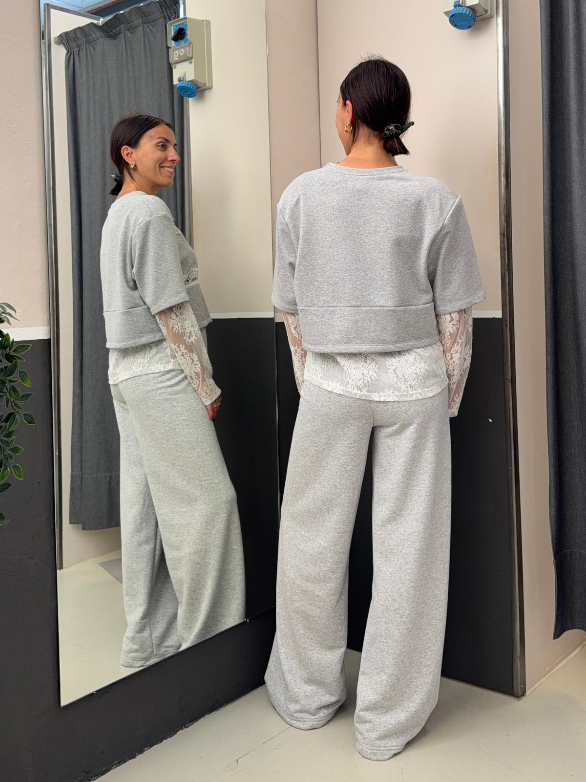 in felpa wide legs TAB0444GRIGIO MELANGE VICOLO