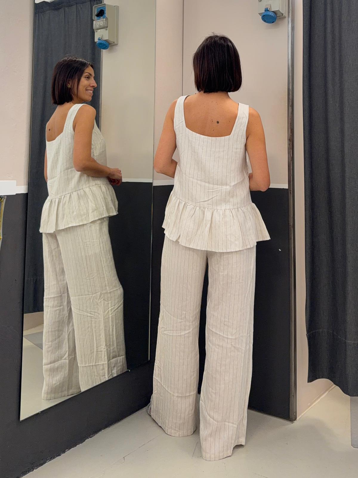 gessato wide legs AN5385BCREMA GLAMOROUS
