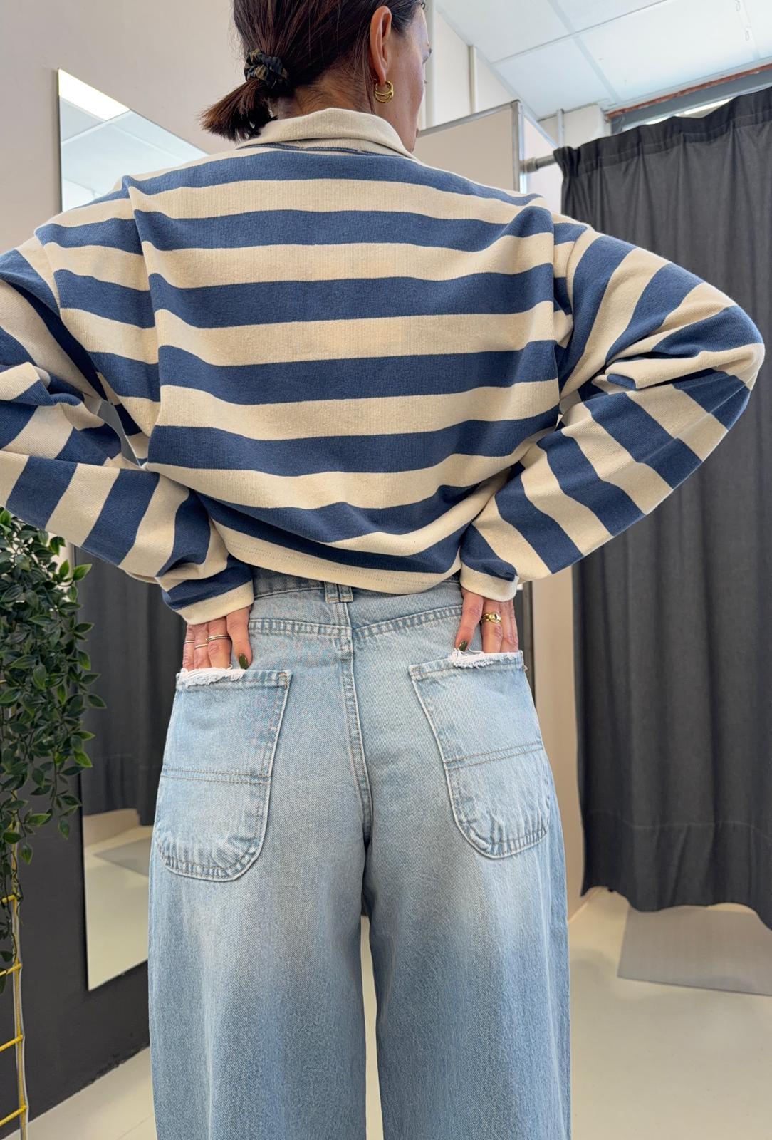 polo righe a maniche lunghe TAB1292AZZURRO/NATURALE VICOLO